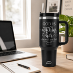 40 oz Christian Tumbler with Handle & Straw – Psalm 46:5 “God Is Within Her” Insulated Stainless Steel Travel Cup