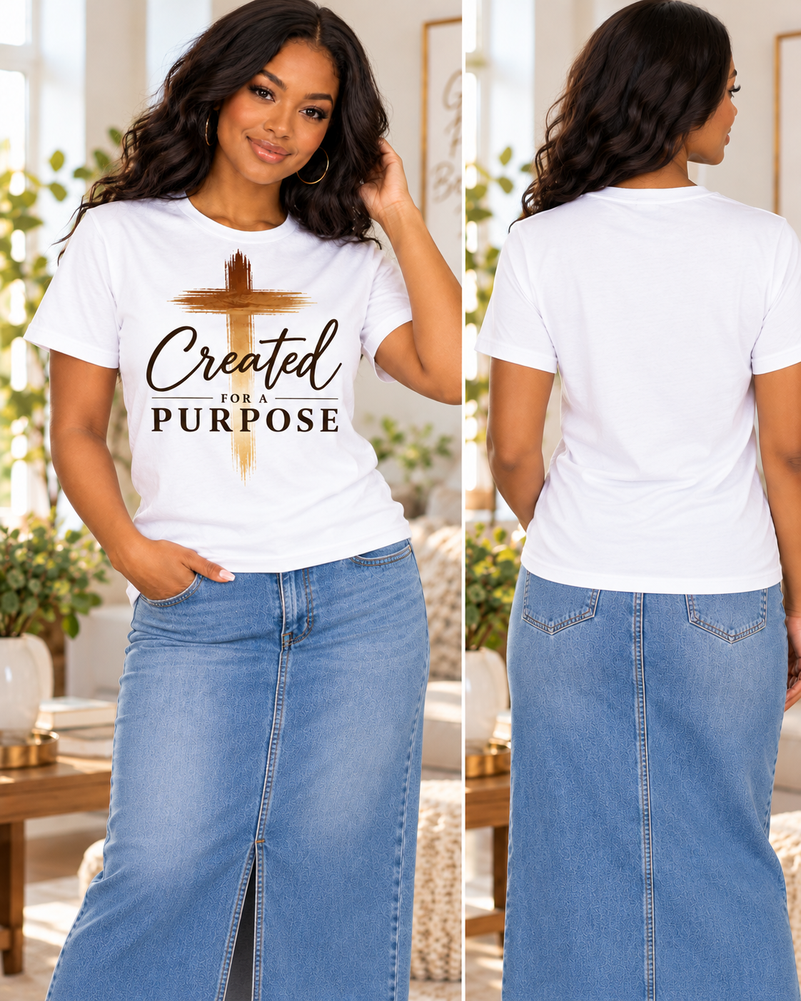 Created for a Purpose Unisex Christian Graphic T-Shirt– Faith Inspired Cross Tee