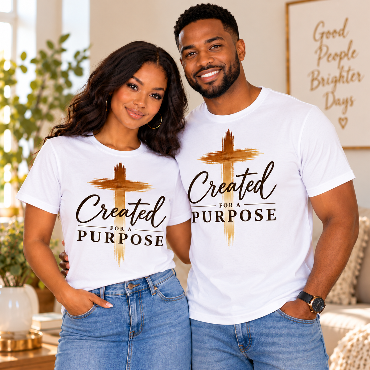 Created for a Purpose Unisex Christian Graphic T-Shirt– Faith Inspired Cross Tee