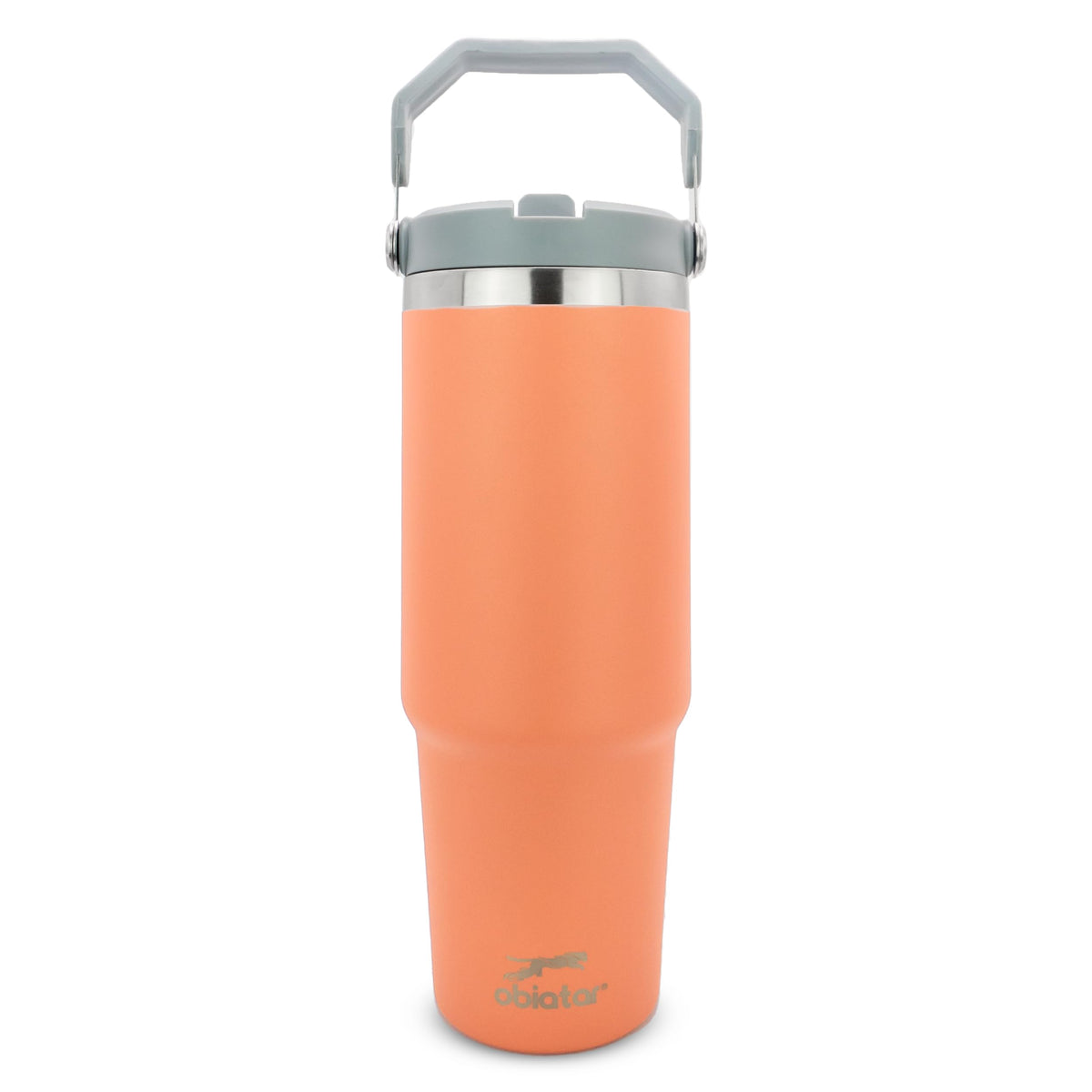 Obiatar 30 oz Tumbler with Handle | Insulated Tumbler with 100% Leak-Proof Lid and Straw | Stainless Steel Vacuum Water Bottle Travel Mug | Keeps Cold & Hot Drink (Orange)
