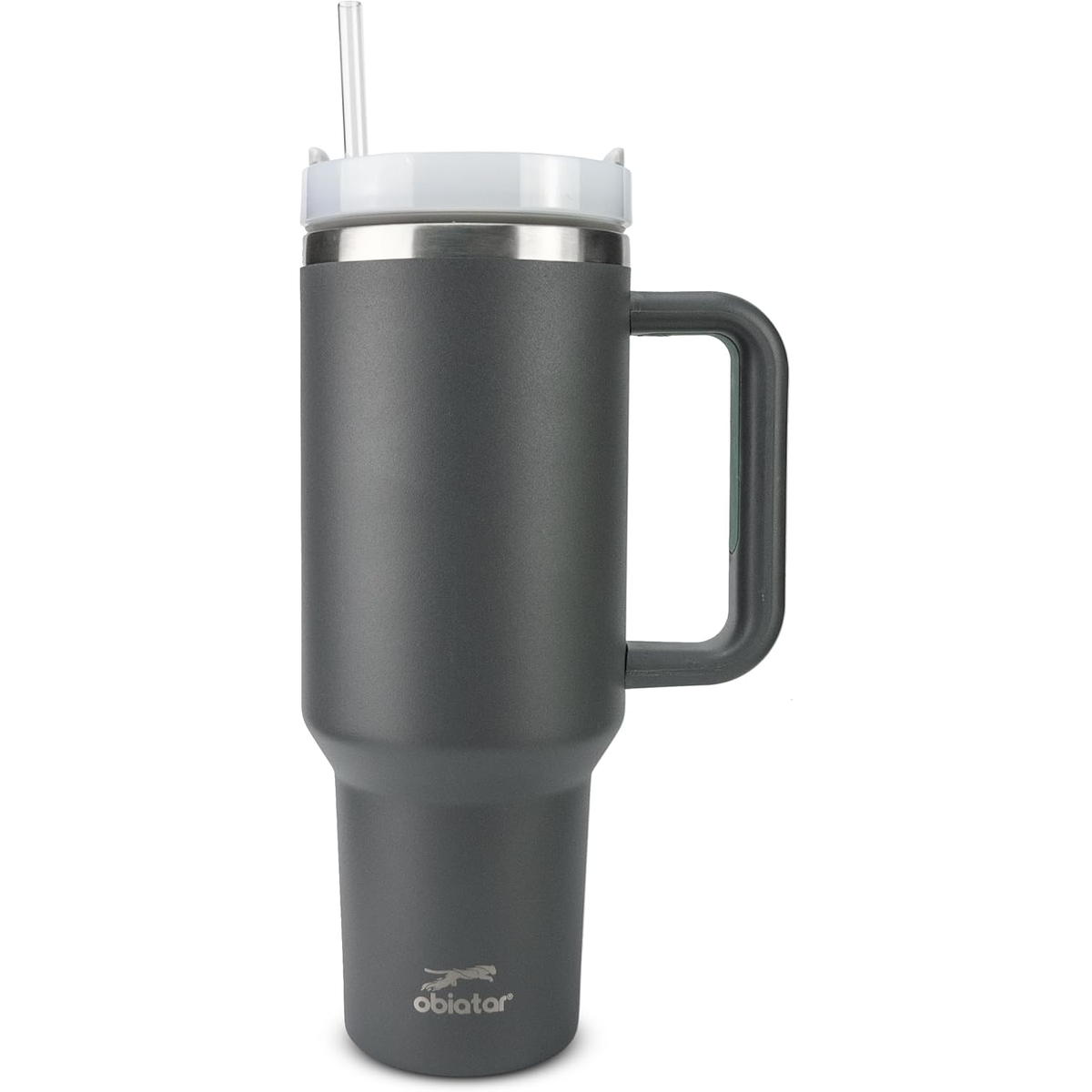 Obiatar H2.0 Tumbler with Handle, Straw & Lid 40 oz Vacuum Double Wall Insulated Stainless Steel Cup| Cup Holder Friendly (Dark Gray)