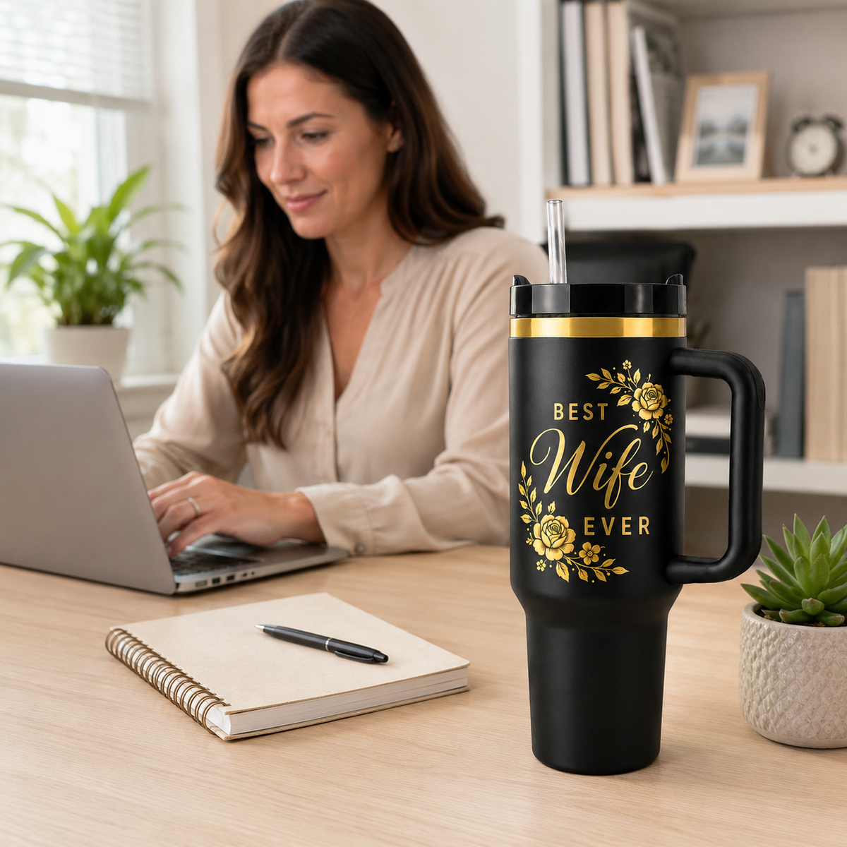 Best Wife Ever 40oz Tumbler – Wife Nutrition Facts Gift Cup with Handle & Straw