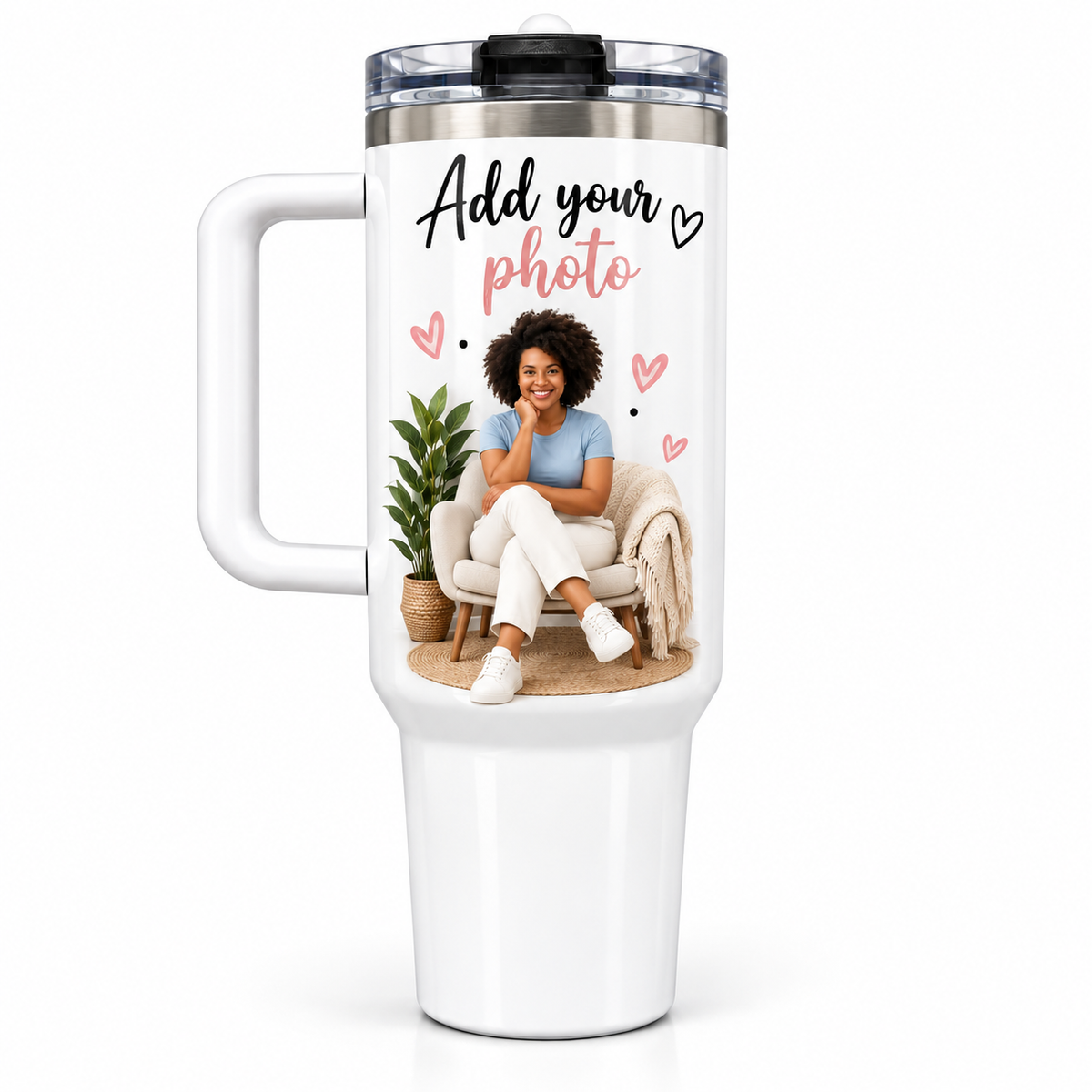 Custom Photo Travel Mug with Handle - Personalized Insulated Tumbler