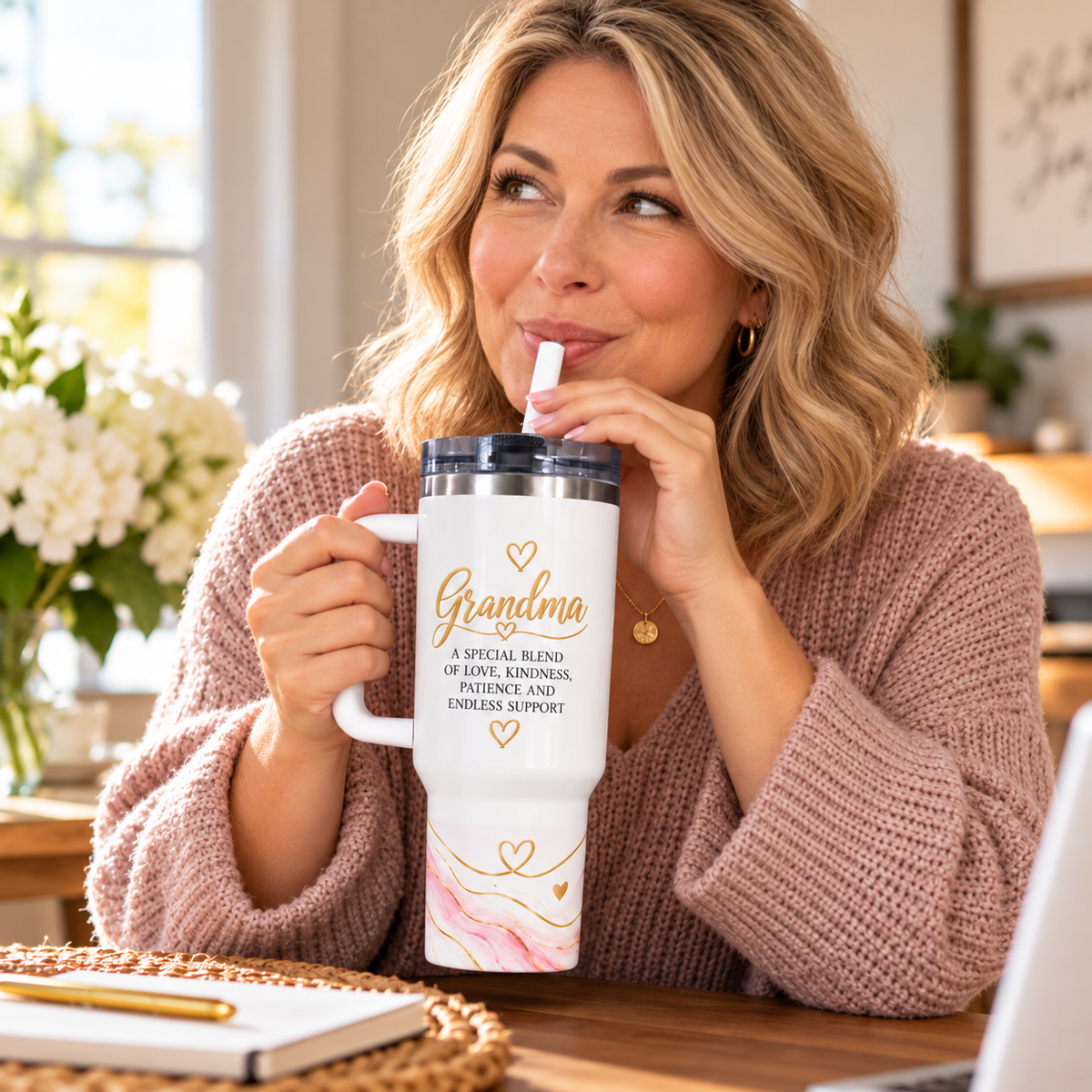 Grandma “A Special Blend of Love” 40oz Tumbler – Leak-Free Flip Straw Stainless Steel Cup