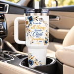 Philippians 4:13 Christian 40oz Tumbler with Handle – Floral Faith Insulated Travel Cup, “I Can Do All Things Through Christ”