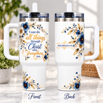 Philippians 4:13 Christian 40oz Tumbler with Handle – Floral Faith Insulated Travel Cup, “I Can Do All Things Through Christ”