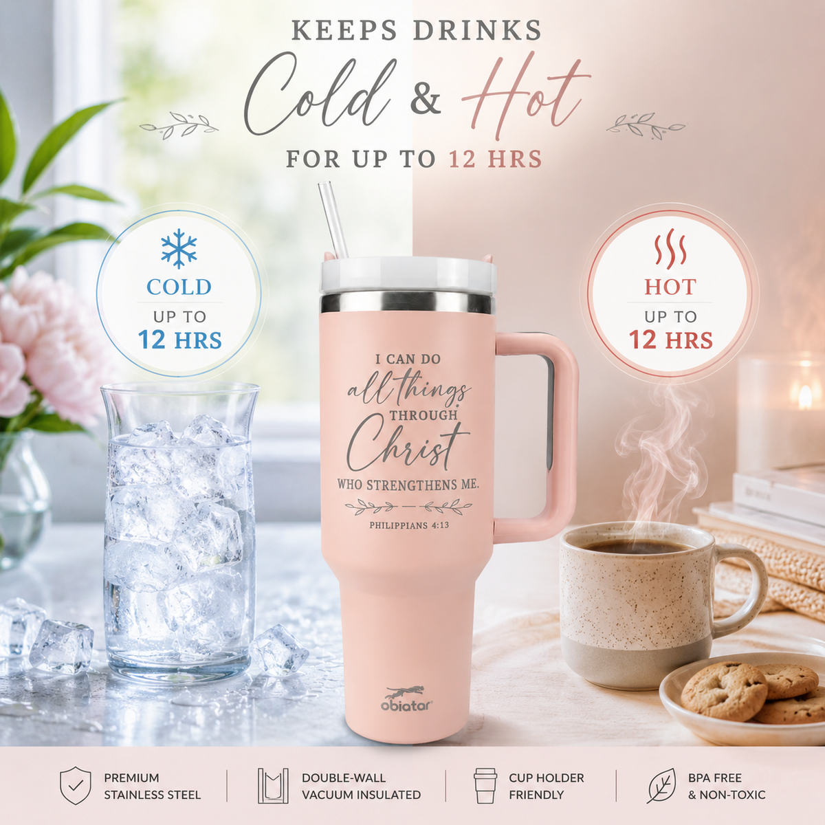 "I Can Do All Things" 40oz Laser-Engraved Tumbler | Philippians 4:13 Scripture Cup