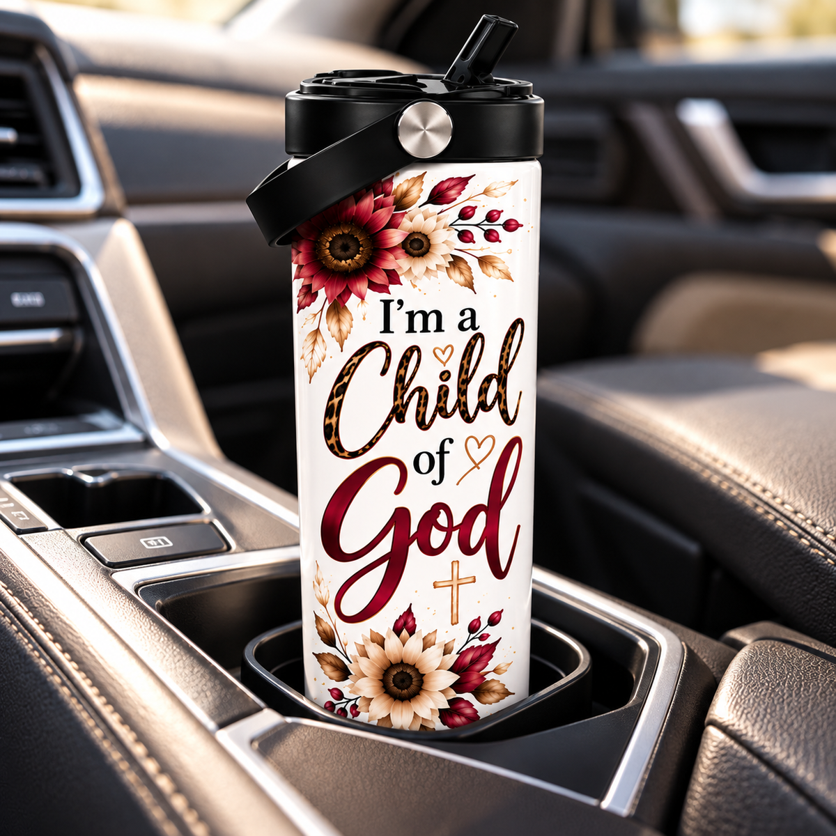 I'm a Child of God 20oz Straight Tumbler with Flip Straw Lid – Christian Floral Insulated Travel Mug