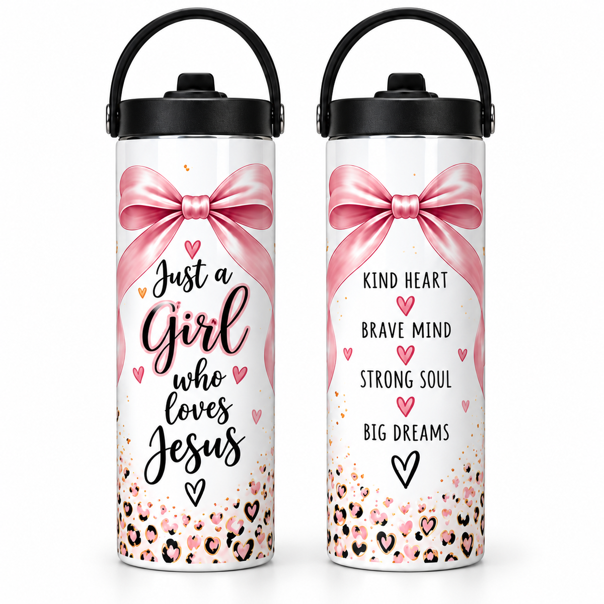 Just a Girl Who Loves Jesus" Pink Bow & Butterfly 20oz Insulated Tumbler | Leak-Proof Lid
