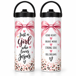 Just a Girl Who Loves Jesus" Pink Bow & Butterfly 20oz Insulated Tumbler | Leak-Proof Lid