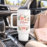 Mama Loved Beyond Measure 40oz Tumbler – Floral Mom Gift with Handle & Straw