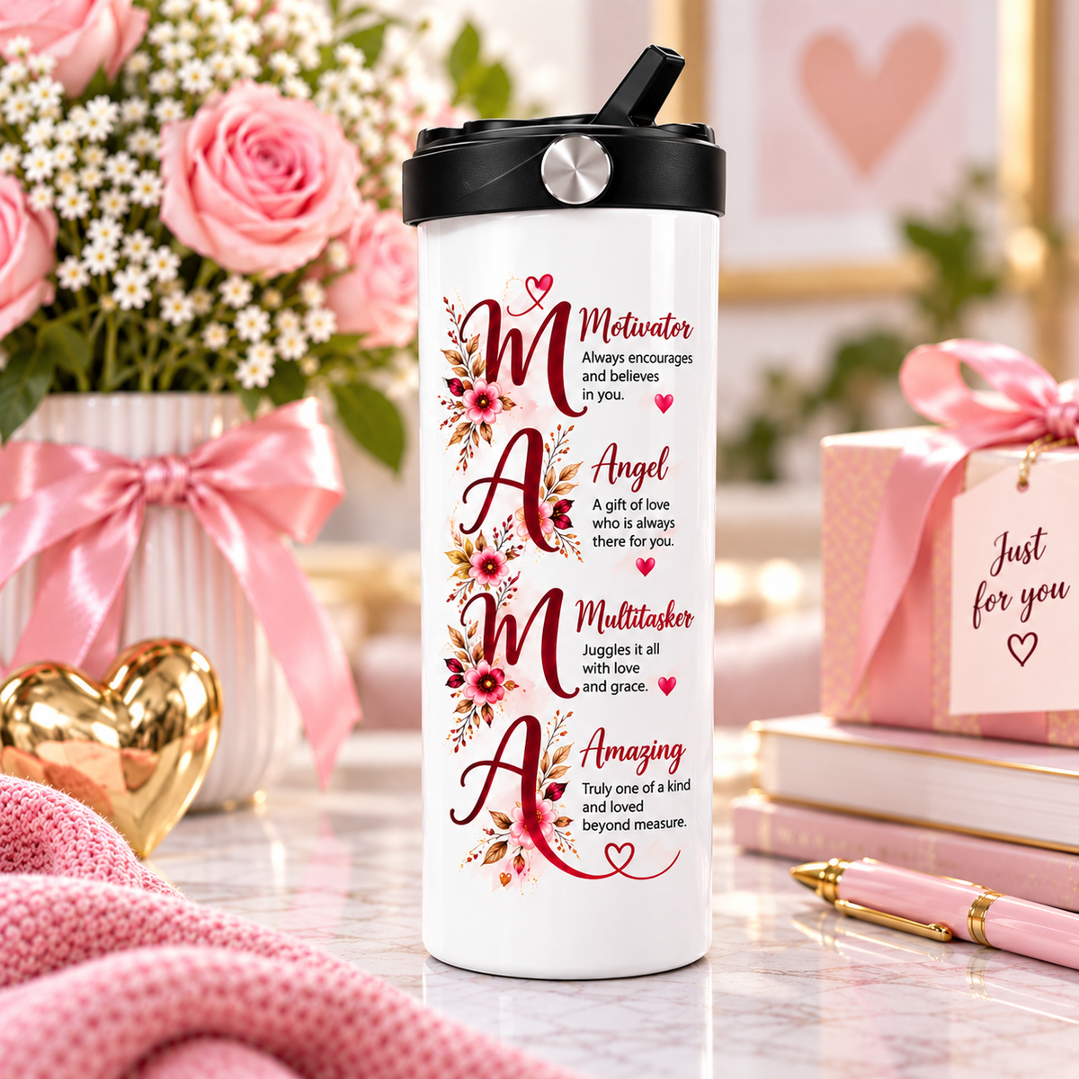 MAMA Definition 20 oz Tumbler for Mom – Insulated Travel Cup with Handle & Flip Straw
