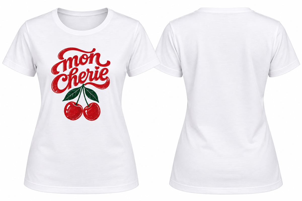 Women's Mon Chérie Cherry Graphic T-Shirt – Retro French Inspired Tee