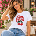 Women's Mon Chérie Cherry Graphic T-Shirt – Retro French Inspired Tee