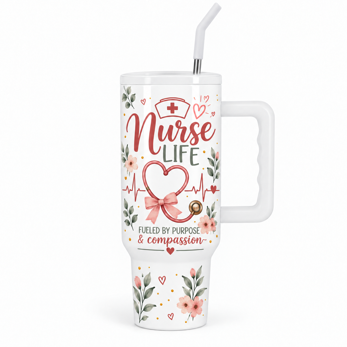 Nurse Life 40oz Tumbler – Insulated Nurse Gift Cup with Handle & Straw
