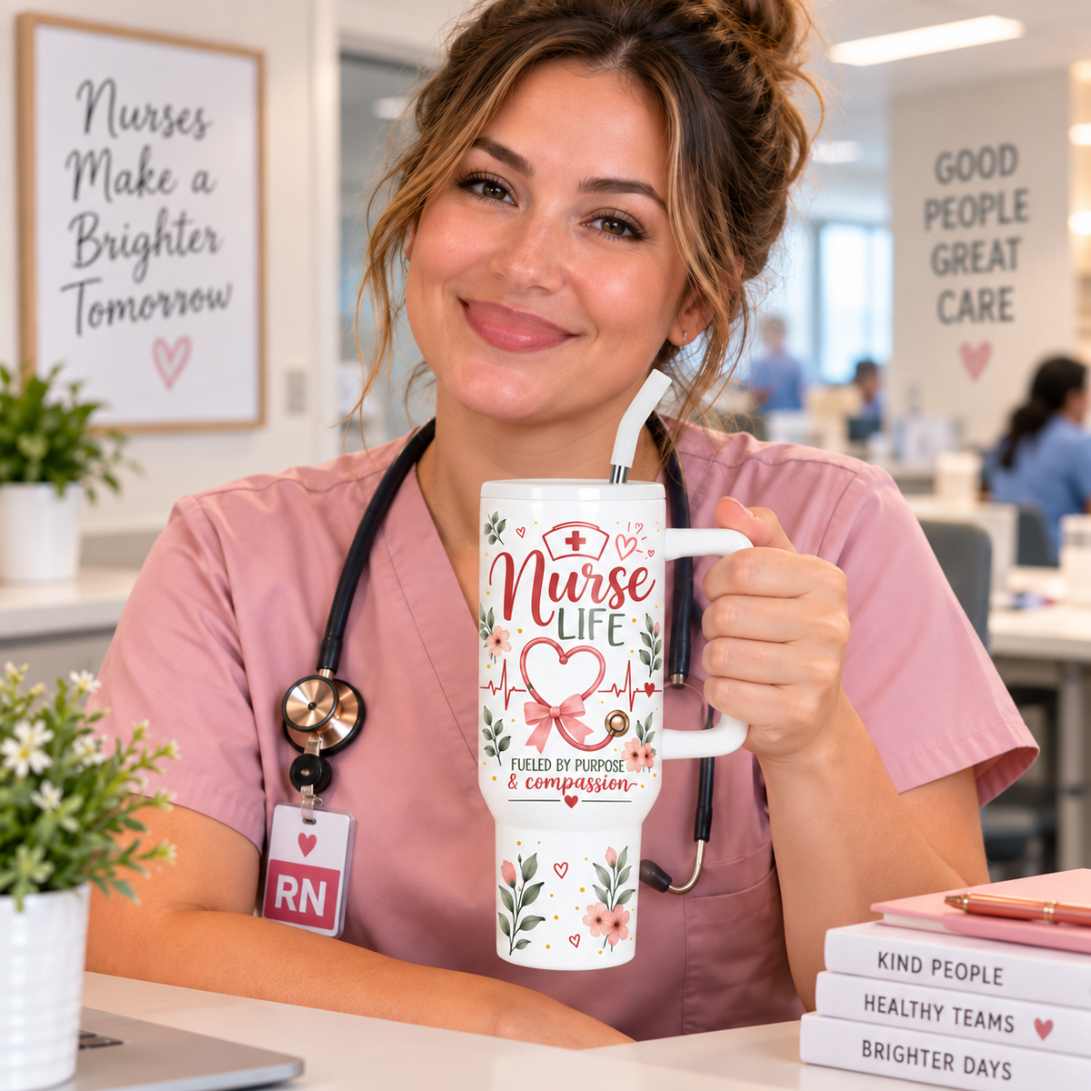 Nurse Life 40oz Tumbler – Insulated Nurse Gift Cup with Handle & Straw