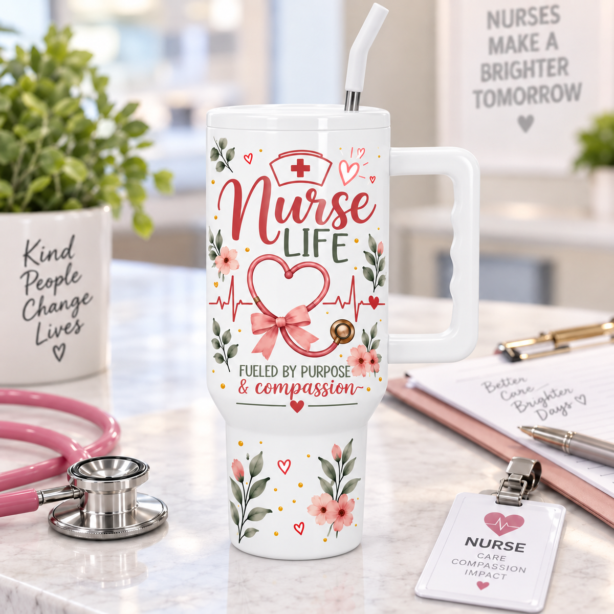 Nurse Life 40oz Tumbler – Insulated Nurse Gift Cup with Handle & Straw
