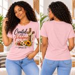 Created for a Purpose Ephesians 2:10 Blossom model wearing front and plain back