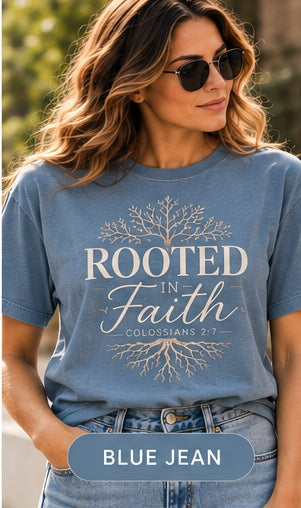 Rooted in Faith blue-jean model lifestyle mockup