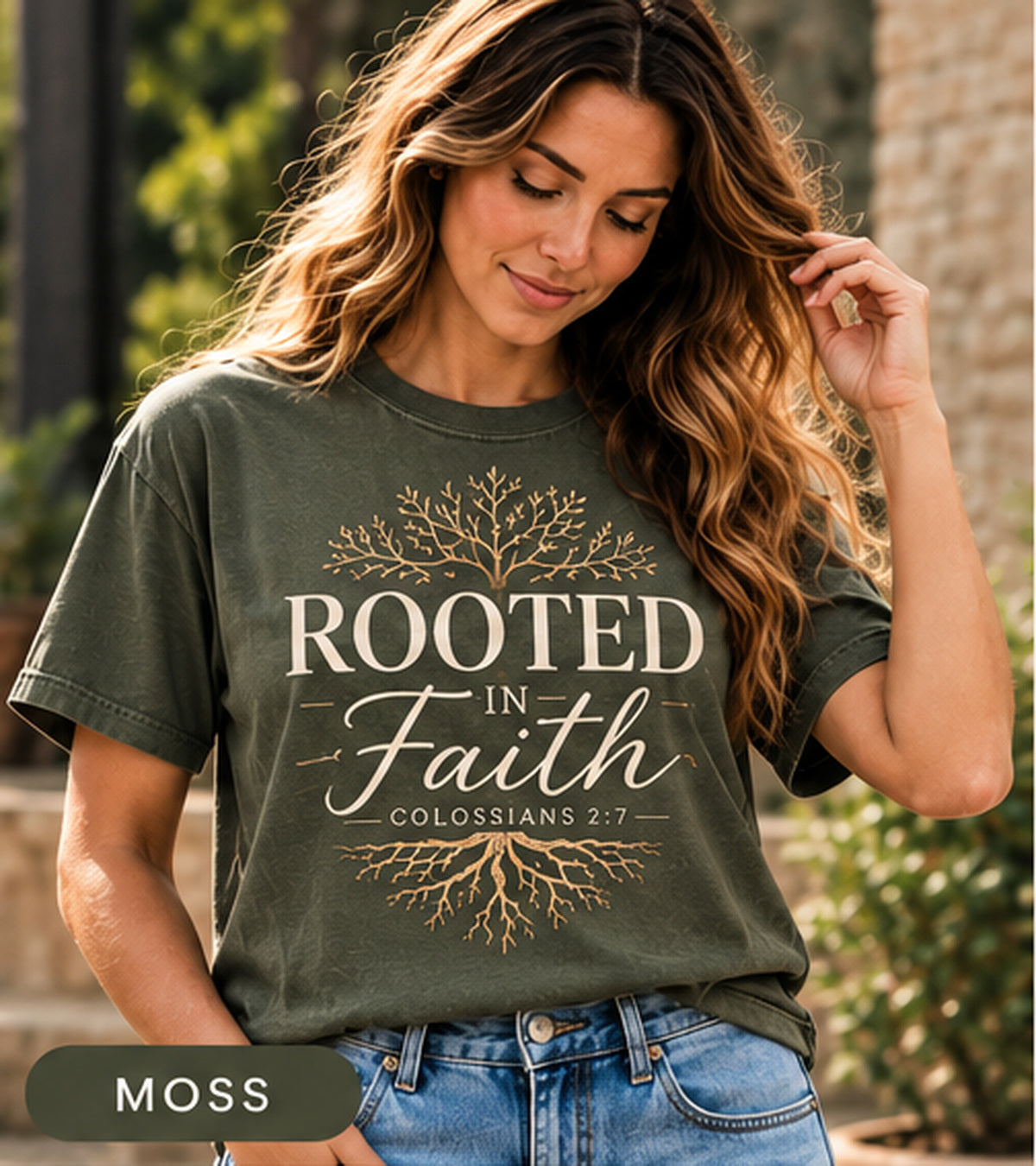 Rooted in Faith moss model lifestyle mockup