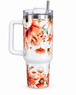 Autumn Floral 40oz Stainless Steel Tumbler – Leak-Free Flip Straw Travel Cup