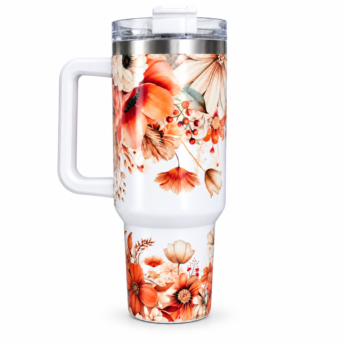 Autumn Floral 40oz Stainless Steel Tumbler – Leak-Free Flip Straw Travel Cup