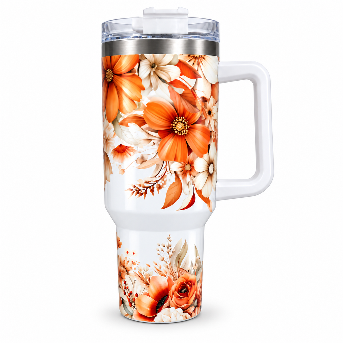 Autumn Floral 40oz Stainless Steel Tumbler – Leak-Free Flip Straw Travel Cup