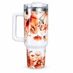 Autumn Floral 40oz Stainless Steel Tumbler – Leak-Free Flip Straw Travel Cup