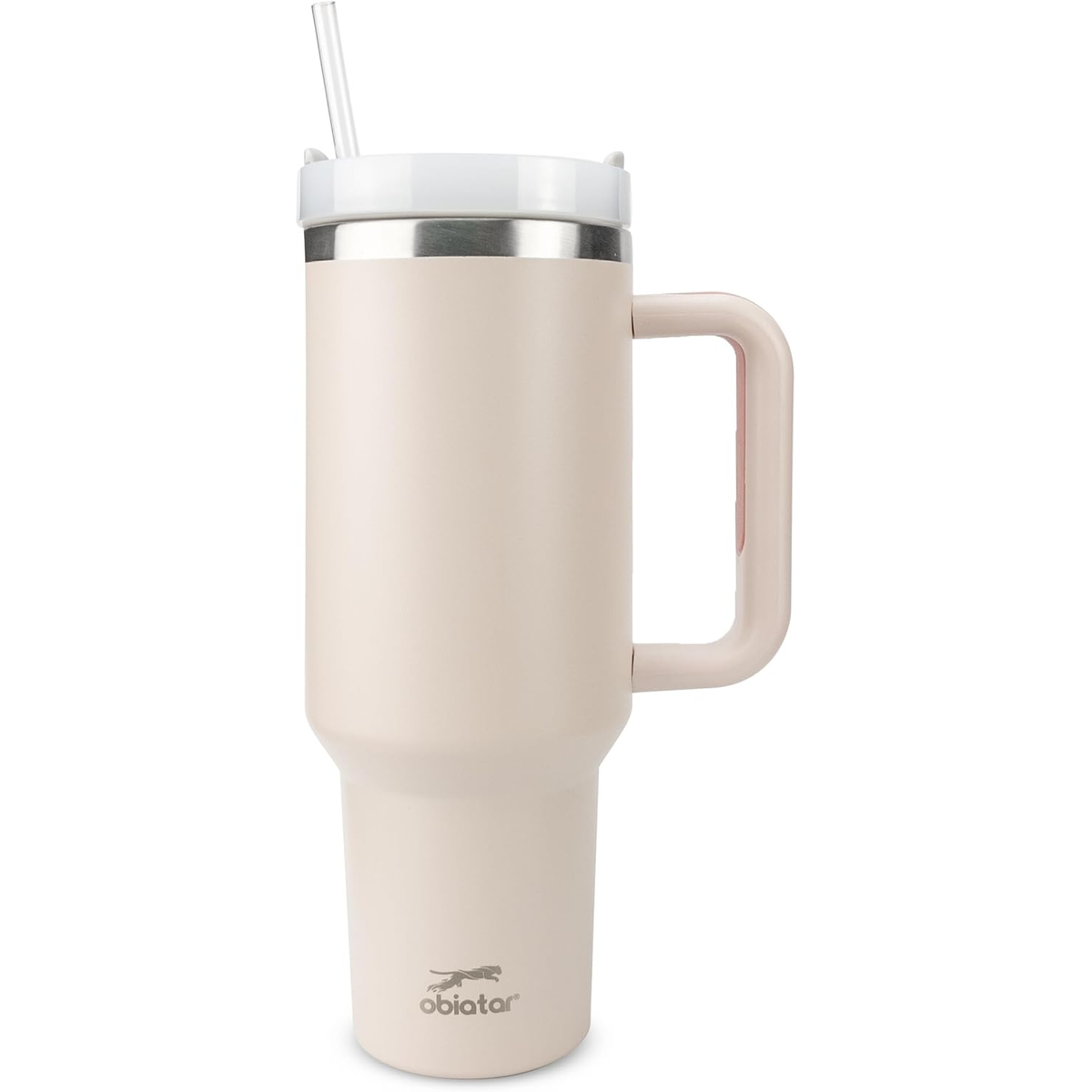 Obiatar H2.0 Tumbler with Handle, Straw & Lid 40 oz Vacuum Double Wall Insulated Stainless Steel Cup| Cup Holder Friendly (Rose Quartz)