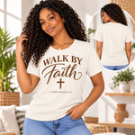 Walk by Faith ivory model shirt front and plain back